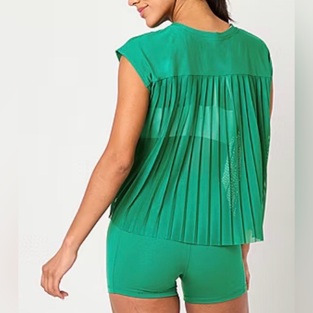 Xersion Womens Pleated Crew Neck Sleeveless T-Shirt